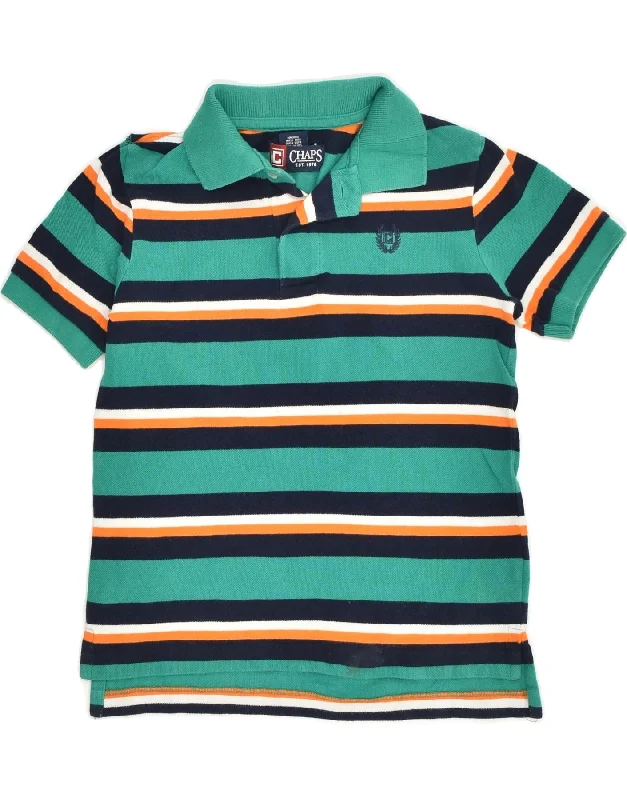 CHAPS Boys Polo Shirt 5-6 Years Green Striped Cotton