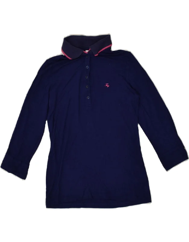 FAY Girls Polo Shirt 9-10 Years Medium Navy Blue Cotton