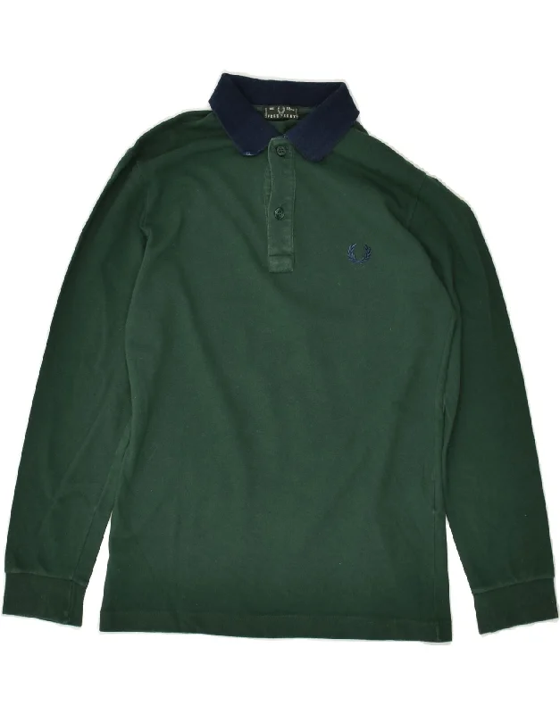 FRED PERRY Boys Long Sleeve Polo Shirt 11-12 Years Green Cotton