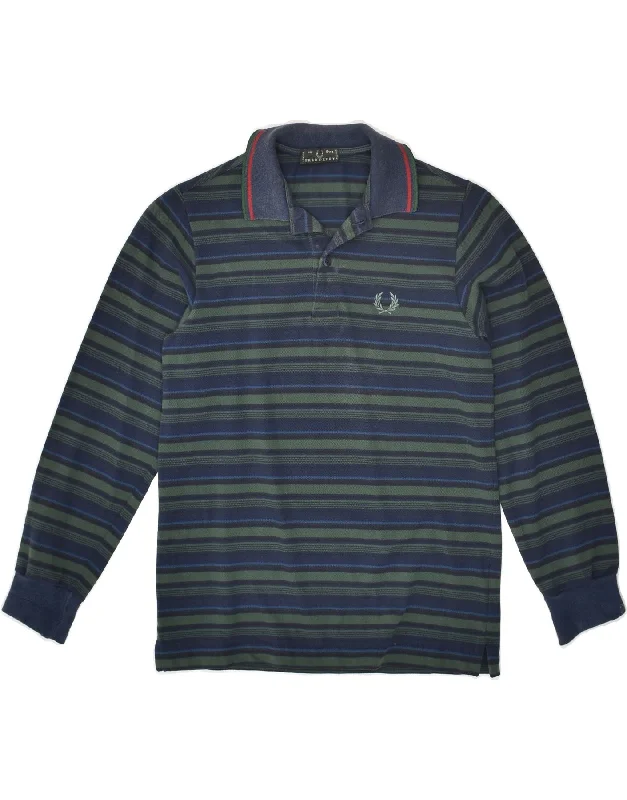 FRED PERRY Boys Long Sleeve Polo Shirt 7-8 Years Navy Blue Striped