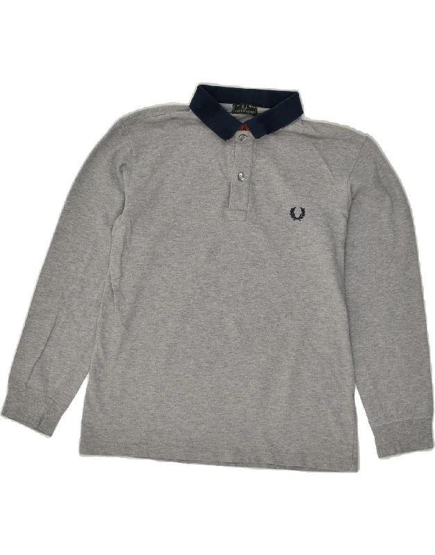 FRED PERRY Girls Long Sleeve Polo Shirt 15-16 Years Grey Cotton