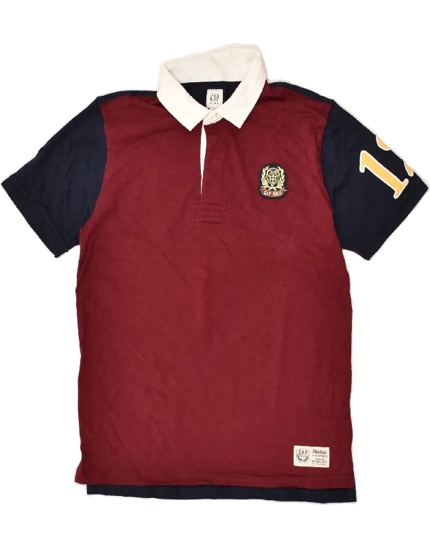 GAP Boys Graphic Polo Shirt 12-13 Years 2XL Maroon Colourblock Cotton