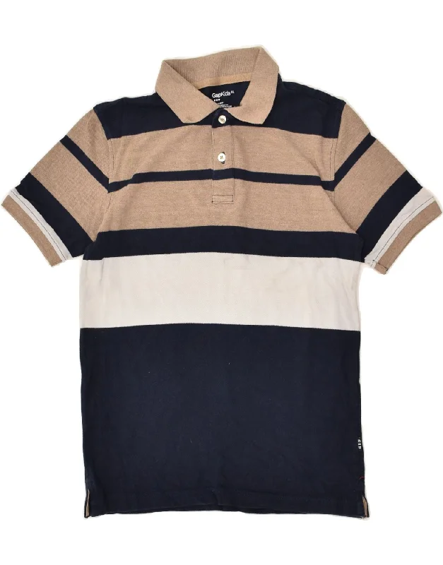 GAP Boys Polo Shirt 9-10 Years XL Beige Striped Cotton