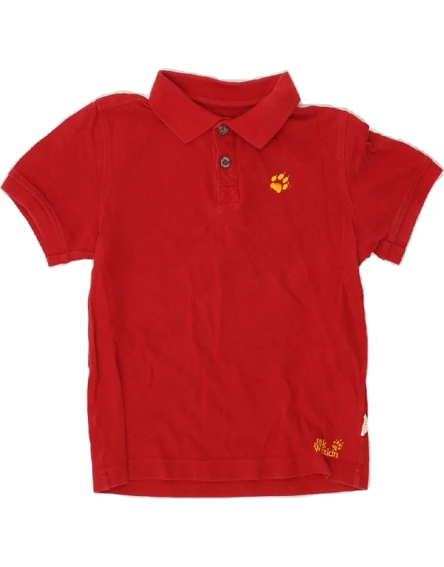 JACK WOLFSKIN Boys Polo Shirt 7-8 Years Red Cotton