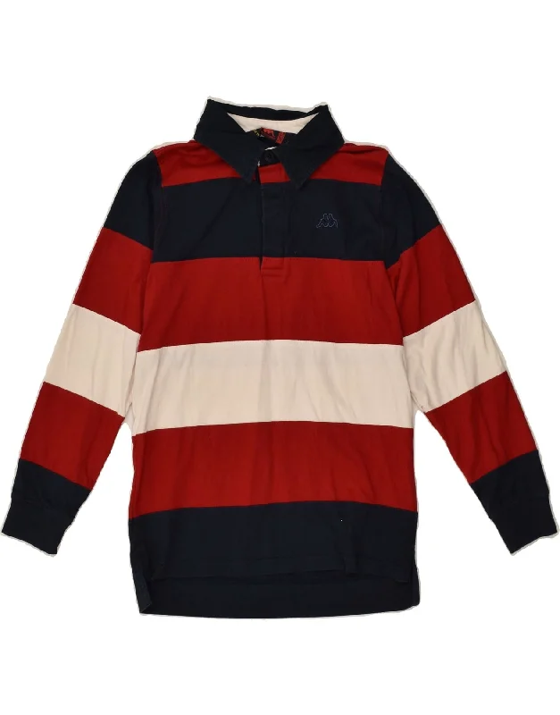 KAPPA Boys Long Sleeve Polo Shirt 9-10 Years Large Red Striped Cotton