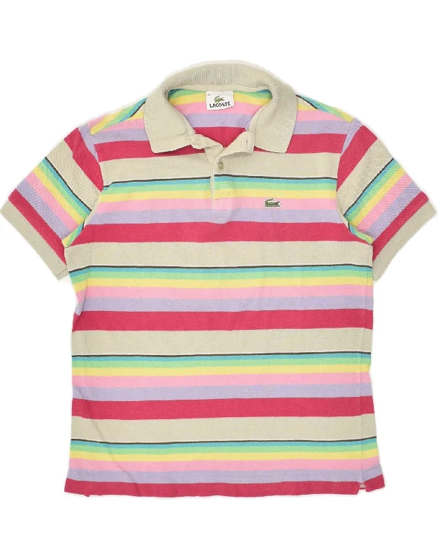 LACOSTE Boys Polo Shirt 13-14 Years Pink Striped Cotton