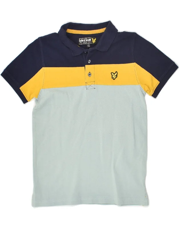 LYLE & SCOTT Boys Polo Shirt 8-9 Years Grey Colourblock Cotton