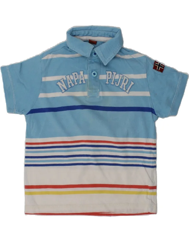 NAPAPIJRI Boys Graphic Polo Shirt 3-4 Years Blue Striped Cotton