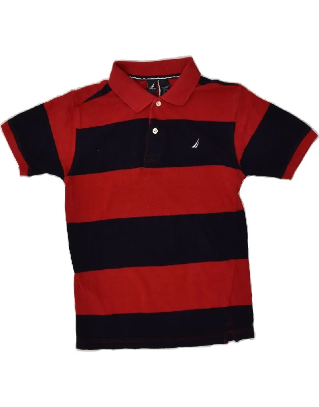 NAUTICA Boys Polo Shirt 10-11 Years Medium Red Striped Cotton