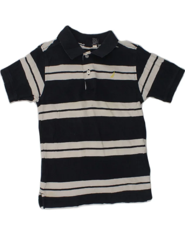 NAUTICA Boys Polo Shirt 6-7 Years Large Navy Blue Striped Cotton