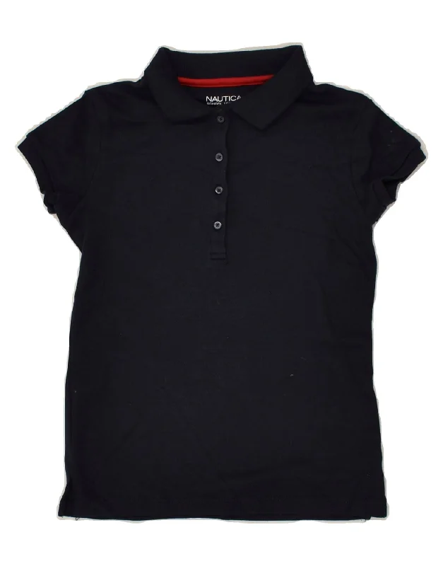 NAUTICA Girls Polo Shirt 8-9 Years Medium Navy Blue Cotton