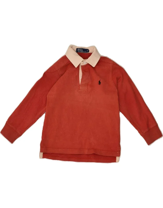 POLO RALPH LAUREN Boys Graphic Long Sleeve Rugby Polo Shirt 2-3 Years Red