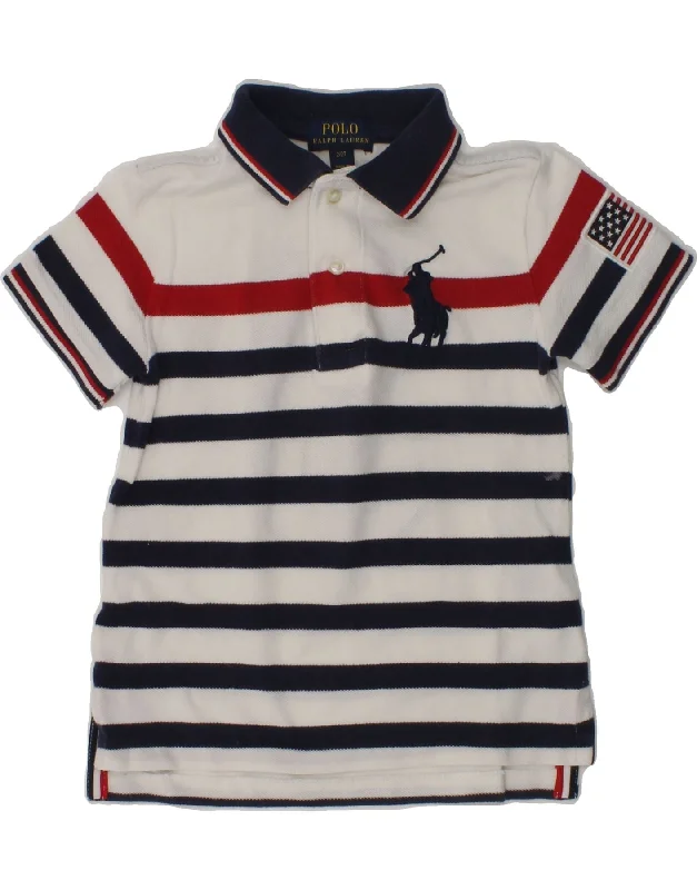 POLO RALPH LAUREN Boys Graphic Polo Shirt 2-3 Years White Striped Cotton