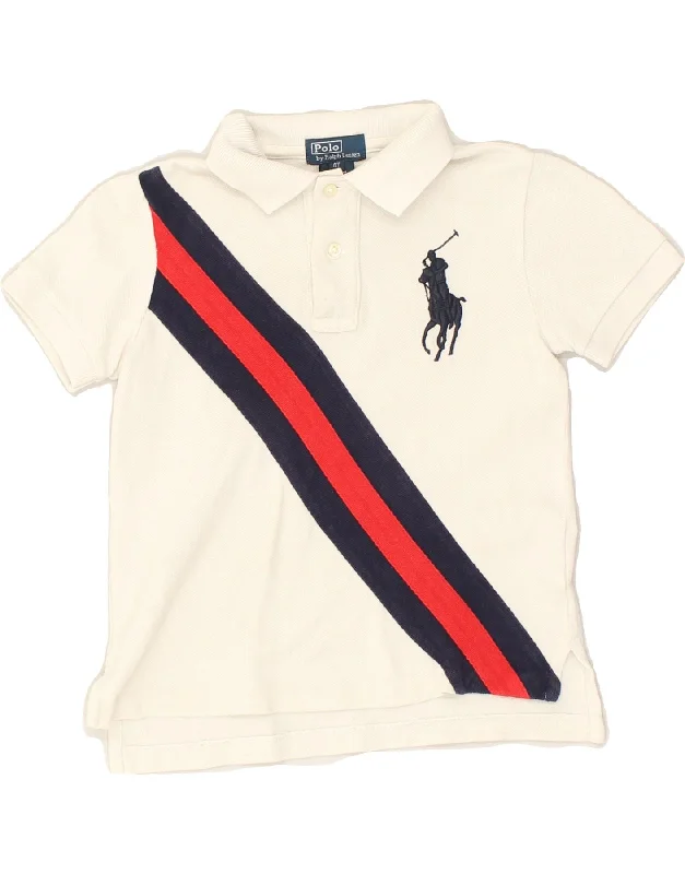 POLO RALPH LAUREN Boys Graphic Polo Shirt 3-4 Years Off White Striped