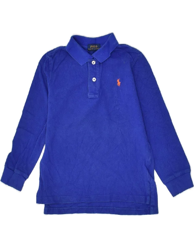 POLO RALPH LAUREN Boys Long Sleeve Polo Shirt 4-5 Years Blue Cotton