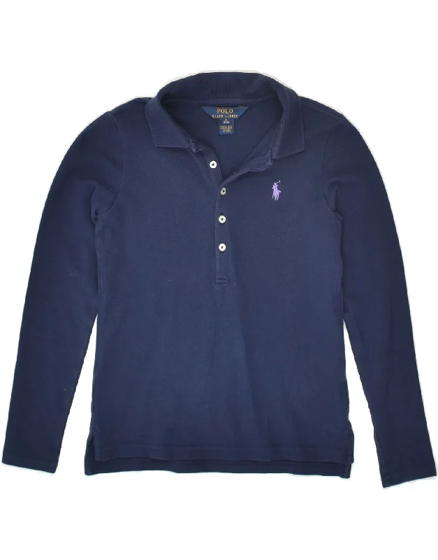 POLO RALPH LAUREN Boys Long Sleeve Polo Shirt 8-9 Years Medium Navy Blue