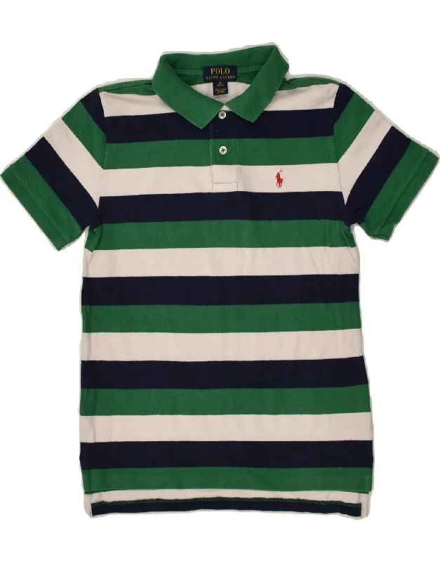 POLO RALPH LAUREN Boys Polo Shirt 10-11 Years Medium Green Striped Cotton