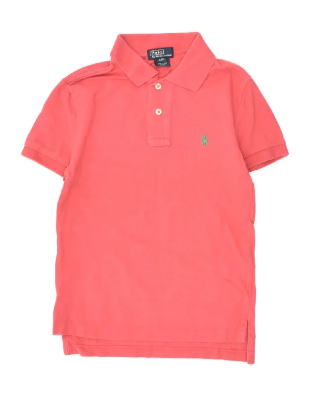 POLO RALPH LAUREN Boys Polo Shirt 7-8 Years Small Pink Cotton