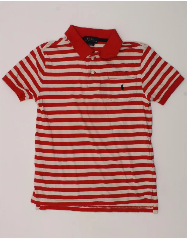 POLO RALPH LAUREN Girls Polo Shirt 6-7 Years Red Striped Cotton