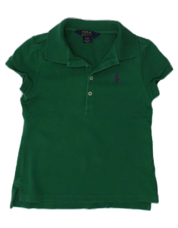 POLO RALPH LAUREN Girls Polo Shirt 6-7 Years Small Green Cotton