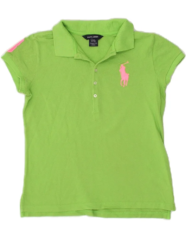 RALPH LAUREN Girls Graphic Polo Shirt 15-16 Years Green Cotton