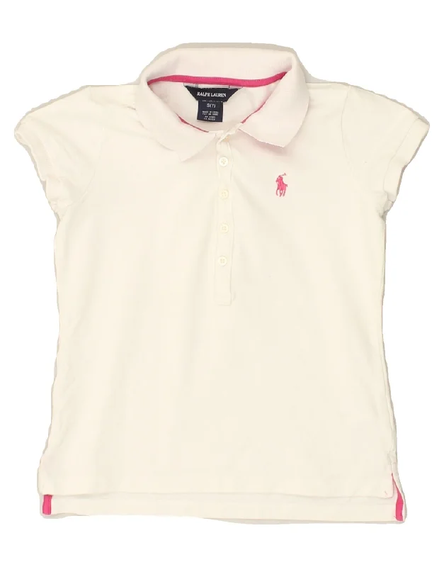 RALPH LAUREN Girls Polo Shirt 6-7 Years Small White Cotton