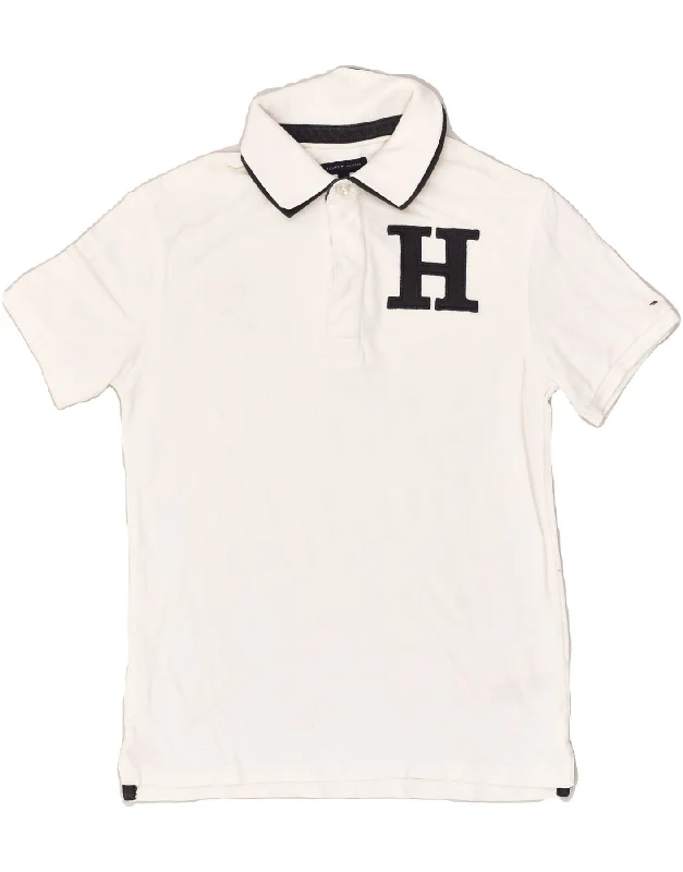 TOMMY HILFIGER Boys Graphic Polo Shirt 11-12 Years White Cotton