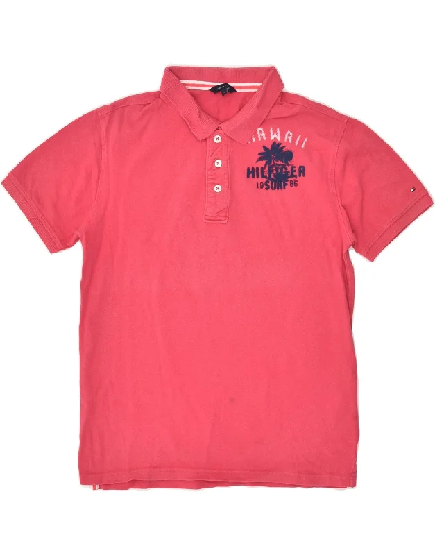 TOMMY HILFIGER Boys Graphic Polo Shirt 13-14 Years Pink Cotton