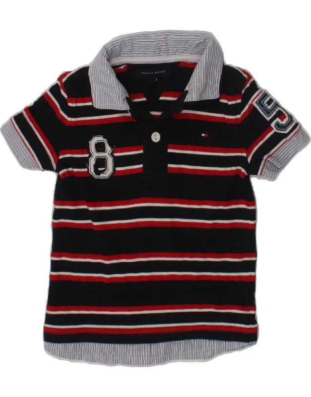 TOMMY HILFIGER Boys Graphic Polo Shirt 2-3 Years Navy Blue Striped Cotton