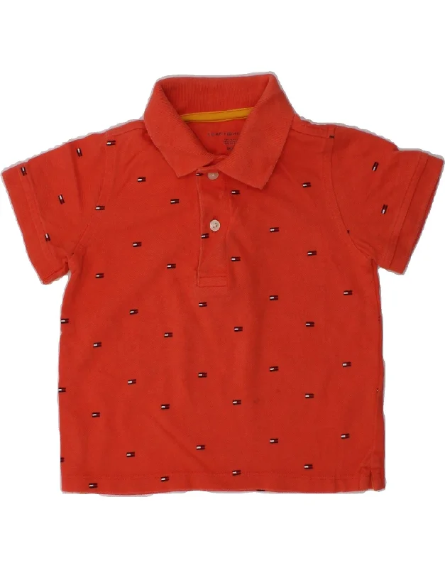 TOMMY HILFIGER Boys Graphic Polo Shirt 2-3 Years Red Spotted Cotton