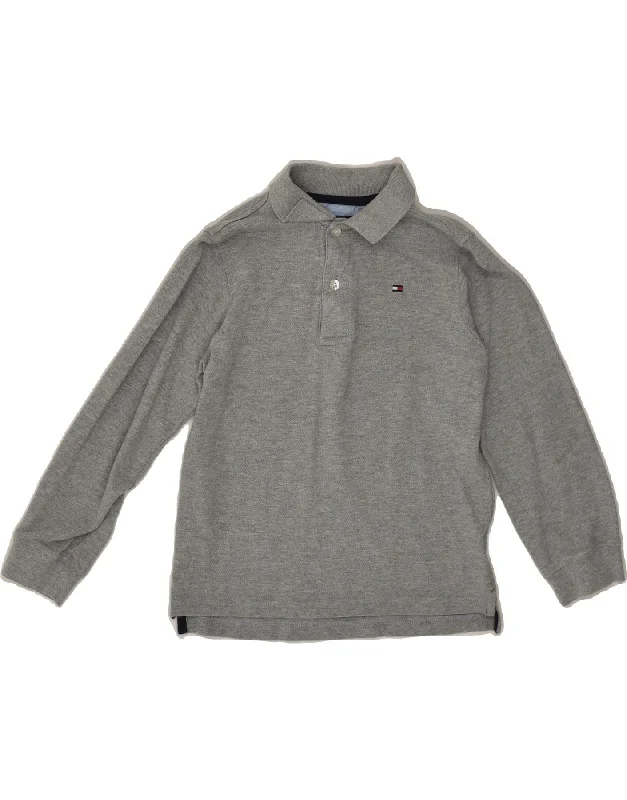 TOMMY HILFIGER Boys Long Sleeve Polo Shirt 6-7 Years Grey Cotton