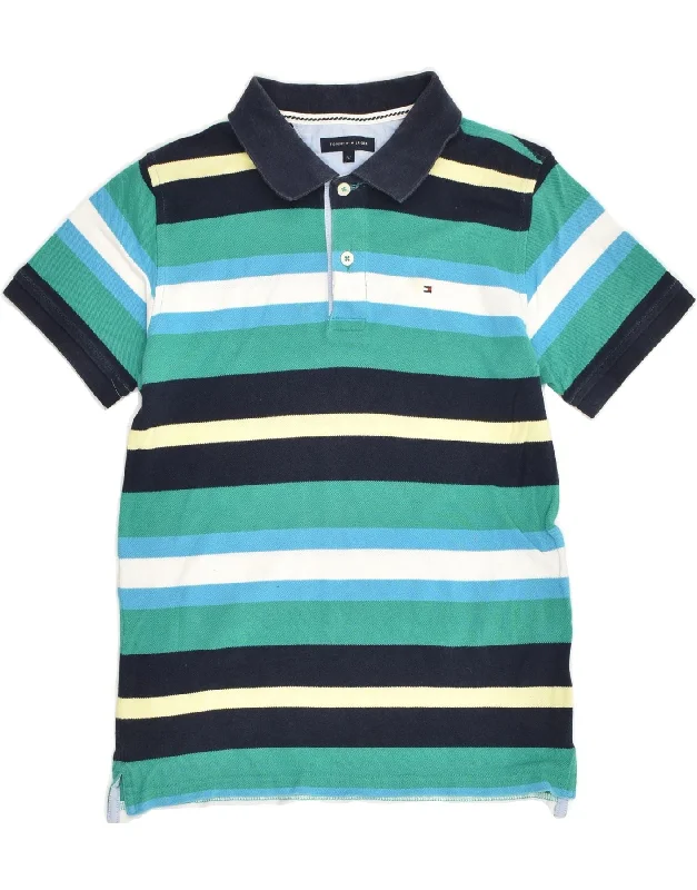 TOMMY HILFIGER Boys Polo Shirt 11-12 Years Green Striped Cotton