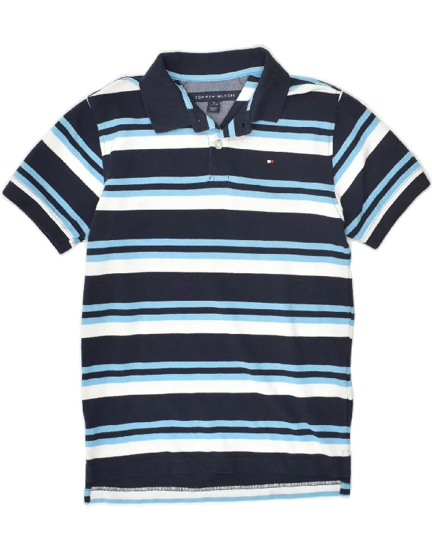 TOMMY HILFIGER Boys Polo Shirt 12-13 Years Medium  Navy Blue Striped