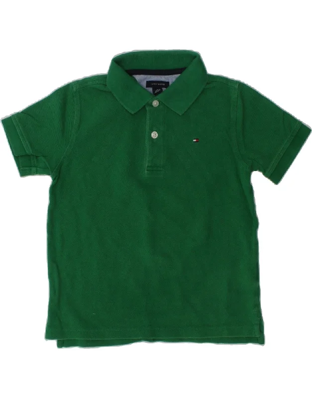 TOMMY HILFIGER Boys Polo Shirt 3-4 Years Green Cotton