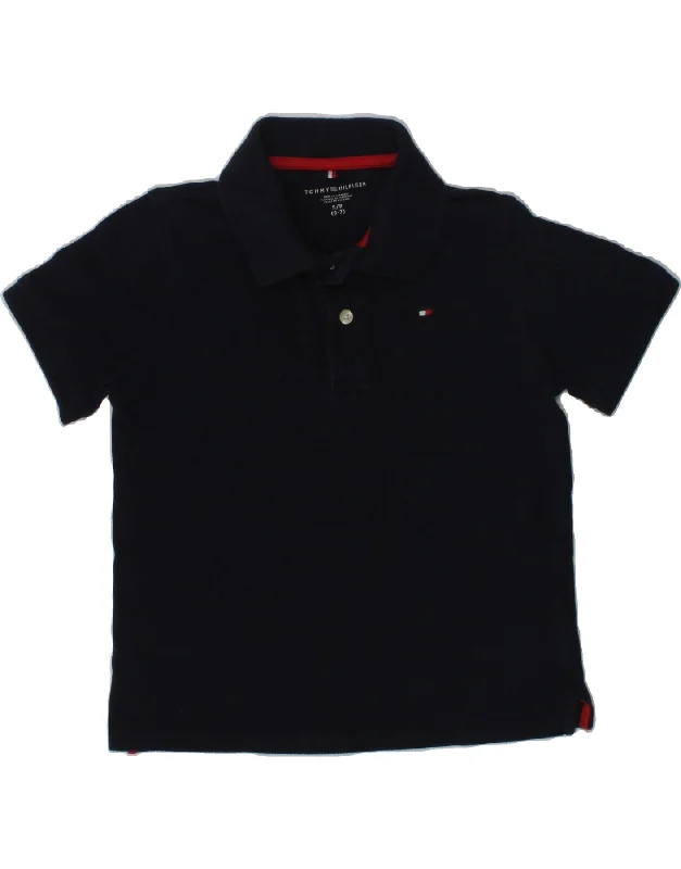 TOMMY HILFIGER Boys Polo Shirt 6-7 Years Small Navy Blue Cotton