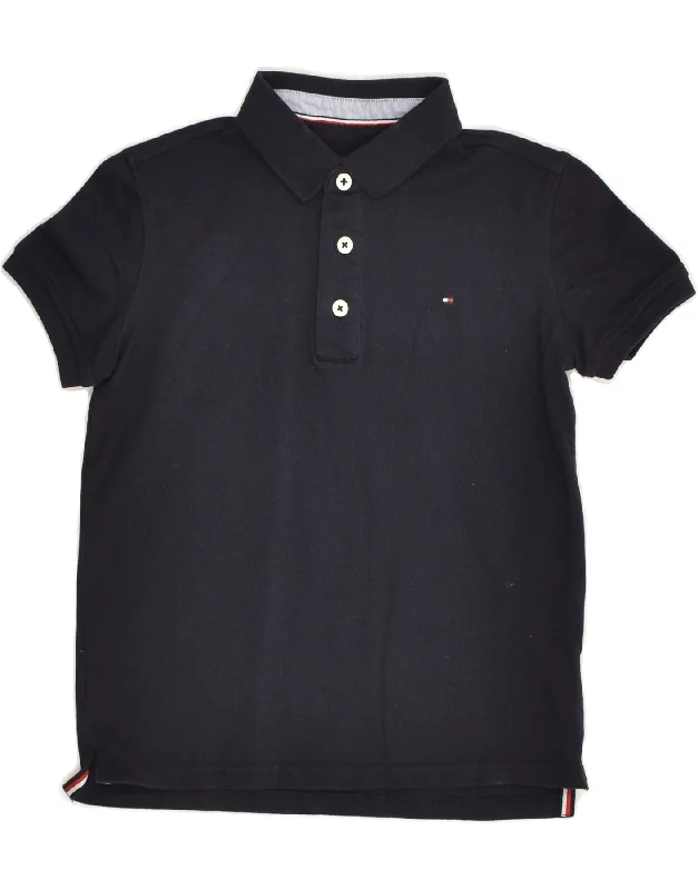 TOMMY HILFIGER Boys Polo Shirt 7-8 Years Navy Blue Cotton