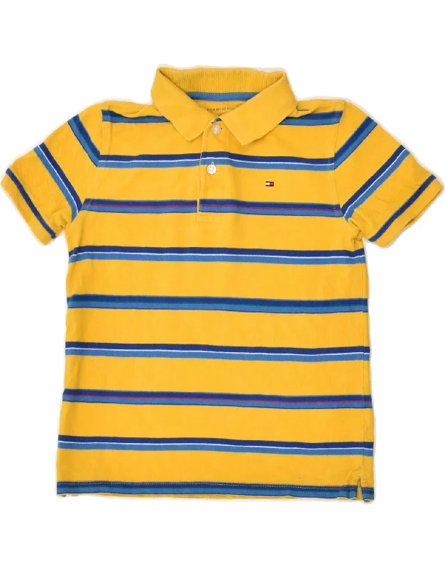 TOMMY HILFIGER Boys Polo Shirt 8-9 Years Medium  Yellow Striped Cotton