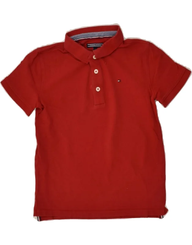 TOMMY HILFIGER Boys Polo Shirt 9-10 Years Red Cotton