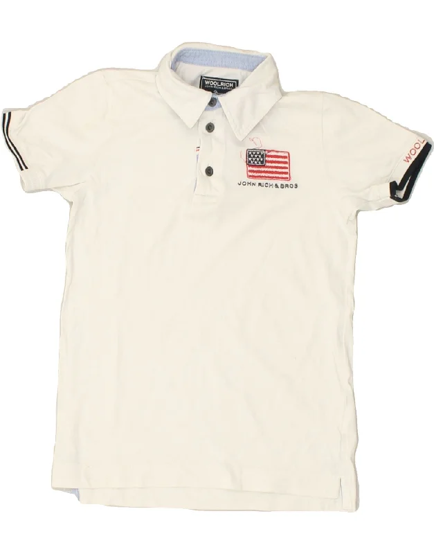 WOOLRICH Boys Polo Shirt 7-8 Years White Cotton