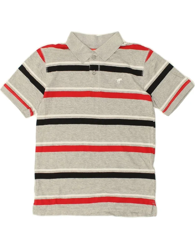 WRANGLER Boys Polo Shirt 10-11 Years Large Grey Striped Cotton