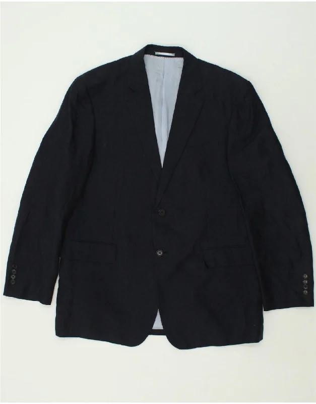 AUSTIN REED Mens 2 Button Blazer Jacket UK 44 2XL Navy Blue Linen