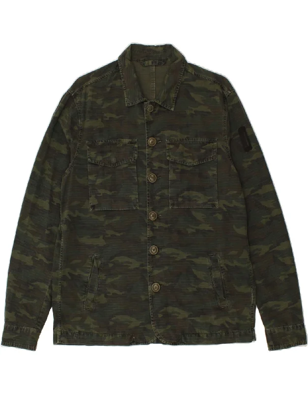 BOMBOOGIE Mens Military Jacket UK 38 Medium Green Camouflage Cotton Army