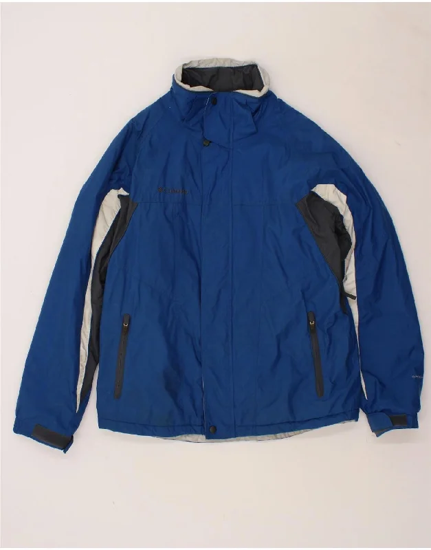 COLUMBIA Mens Rain Jacket UK 38 Medium Blue Colourblock Nylon