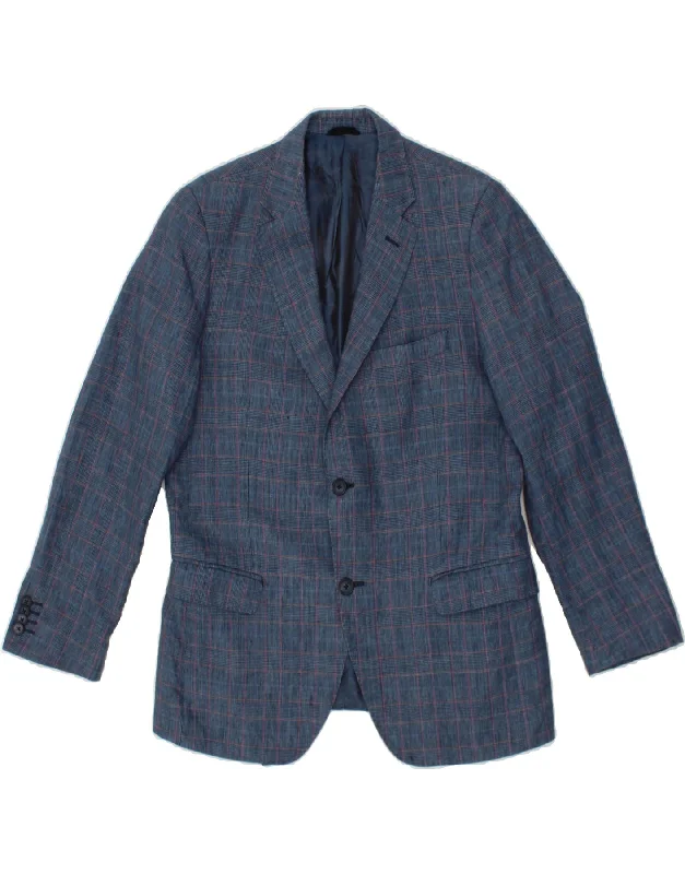 COVERI Mens 2 Button Blazer Jacket IT 50 Large Blue Check Linen