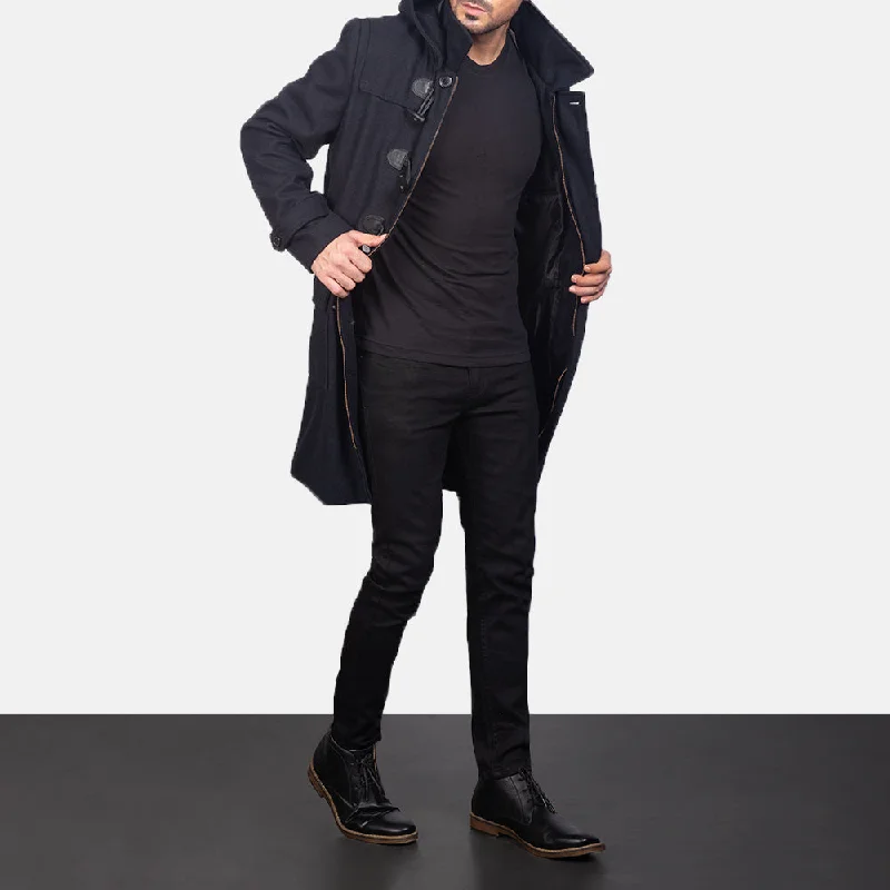 Drake Black Wool Duffle Coat