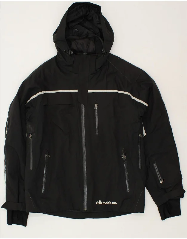 ELLESSE Mens Hooded Windbreaker Jacket UK 40 Large Black Polyester