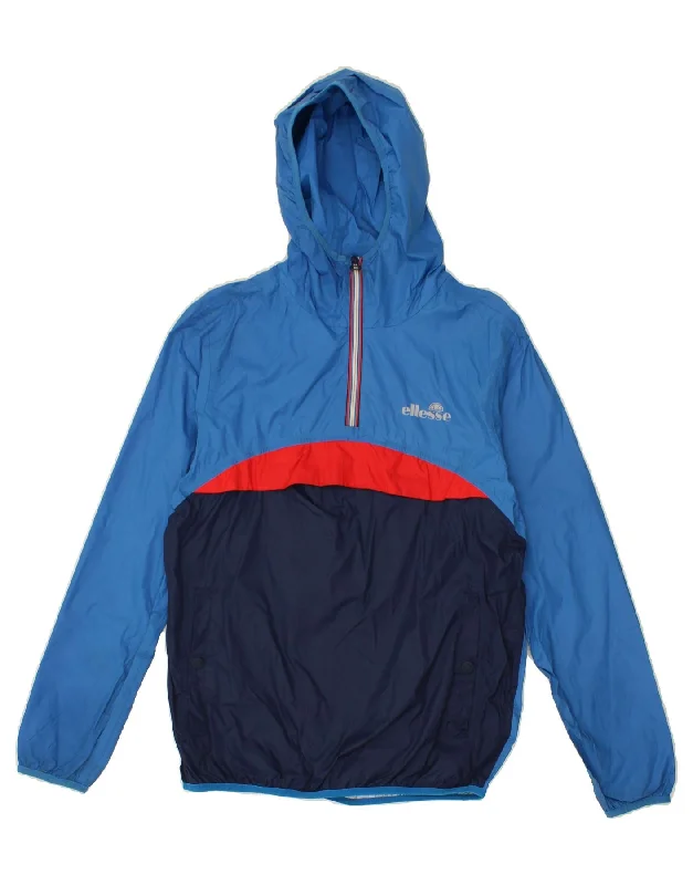 ELLESSE Mens Pullover Hooded Rain Jacket UK 36 Small Blue Colourblock