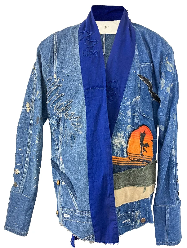 Greg Lauren Overall Palms Jacket in Blue