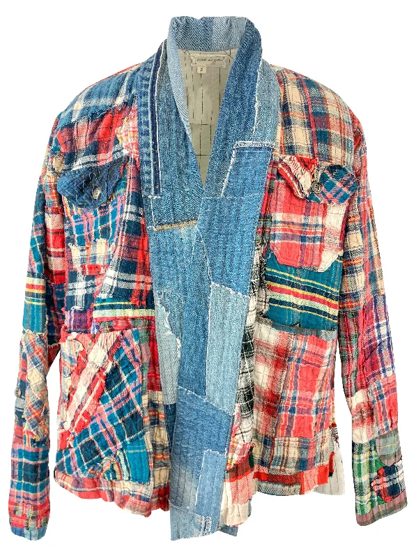 Greg Lauren Plaid Stitchwork Jacket in Multi