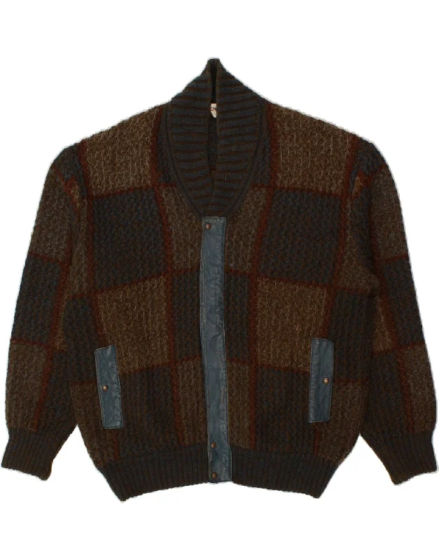 HEMMOND Mens Knit Bomber Jacket UK 36 Medium Brown Geometric